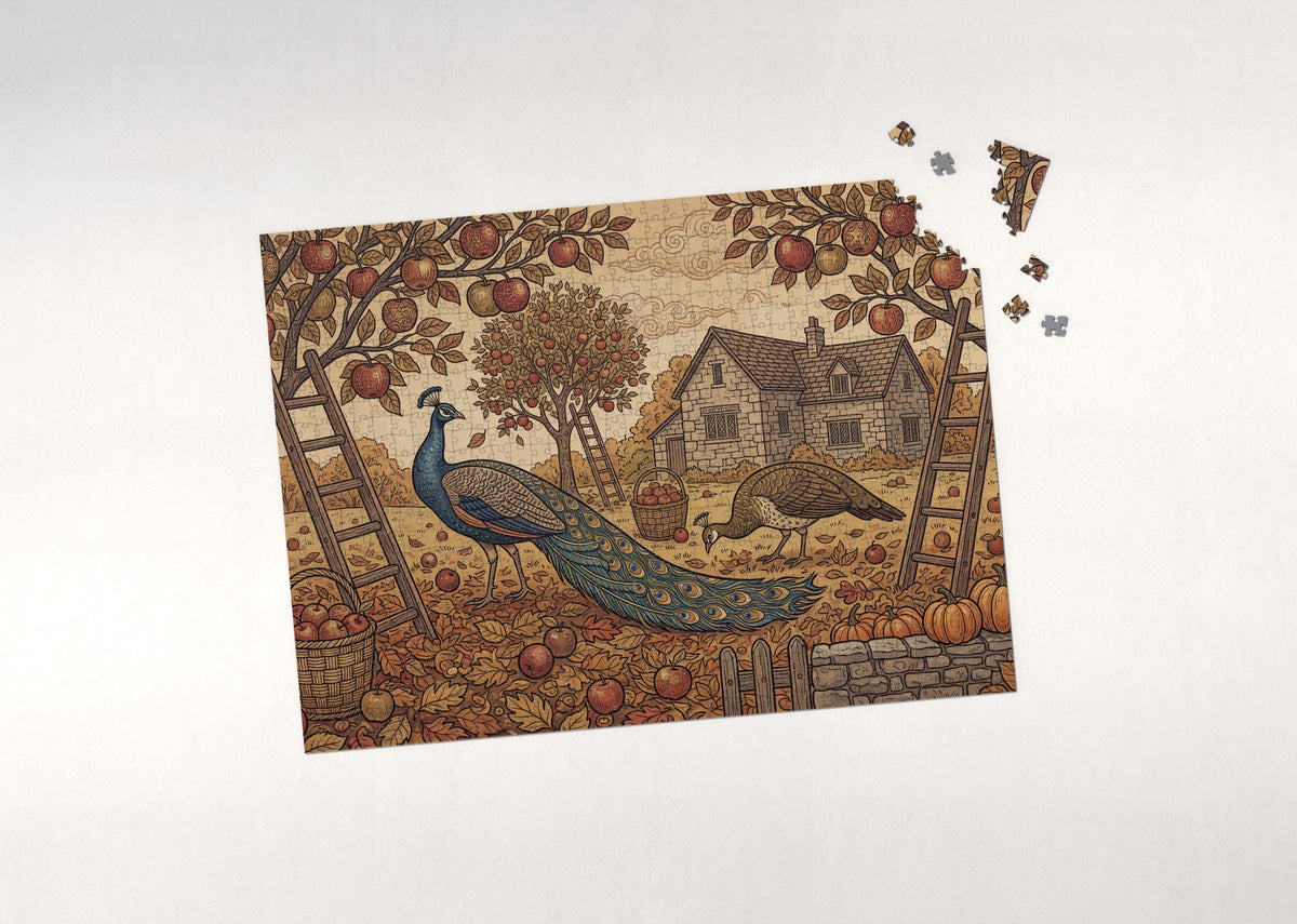 Peacock in the Autumn Orchard jigsaw puzzle - puzzle with loose pieces