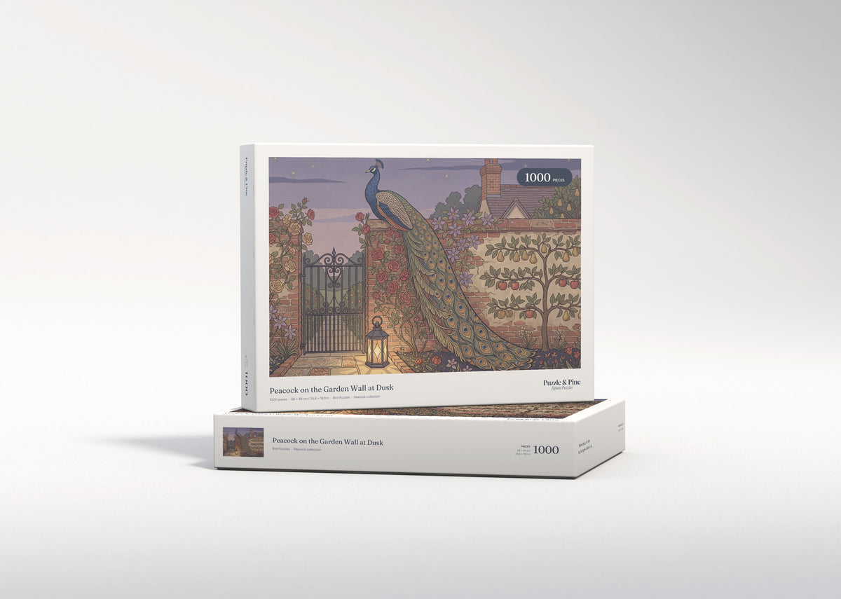 Peacock on the Garden Wall at Dusk jigsaw puzzle - gift box