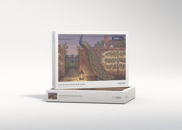 Peacock on the Garden Wall at Dusk jigsaw puzzle - gift box