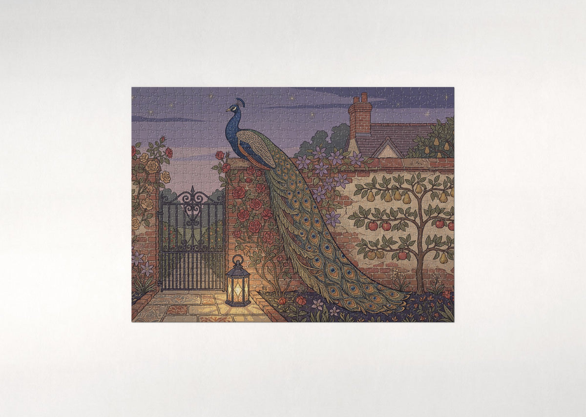 Peacock on the Garden Wall at Dusk jigsaw puzzle - flat puzzle