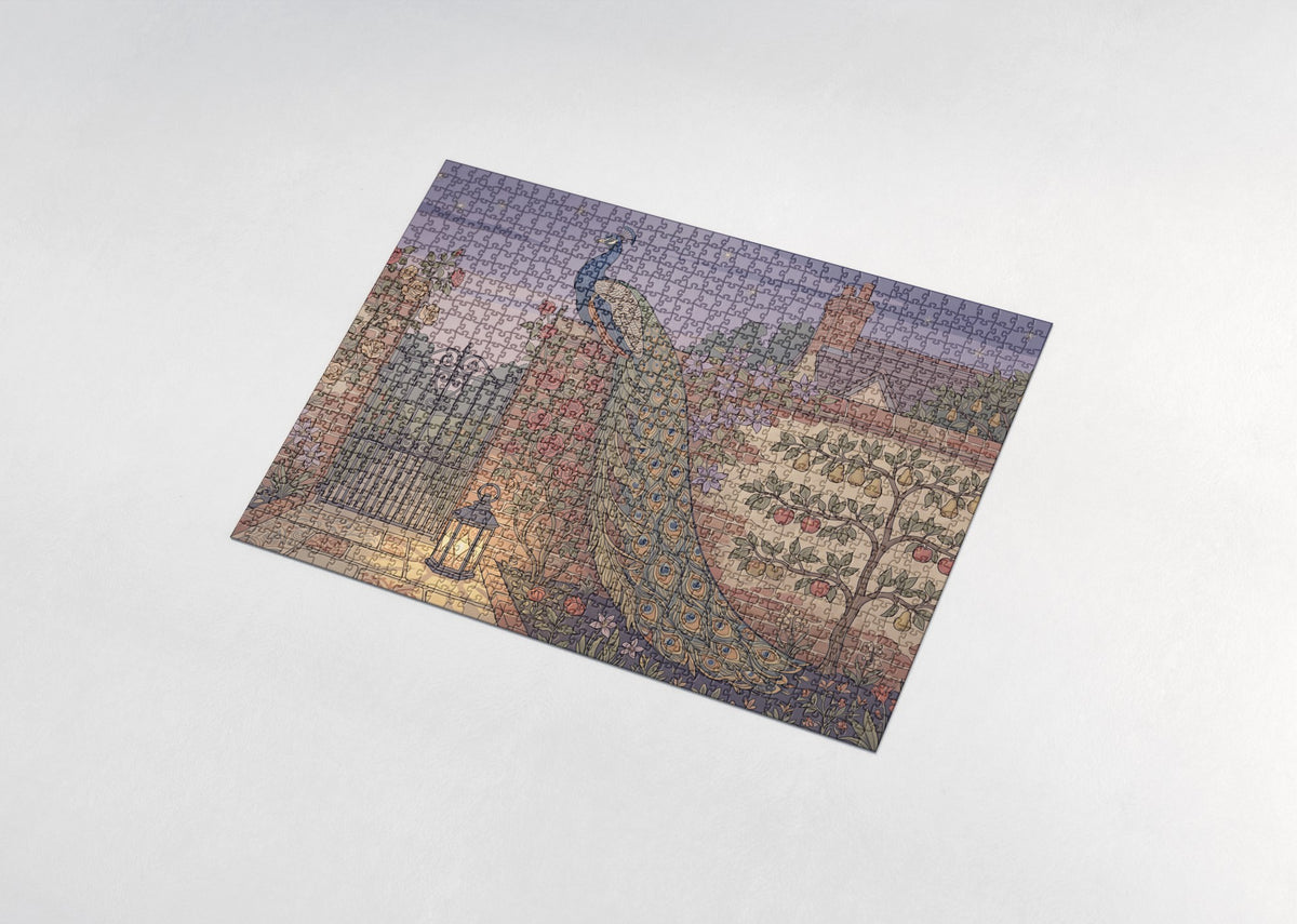 Peacock on the Garden Wall at Dusk jigsaw puzzle - assembled puzzle