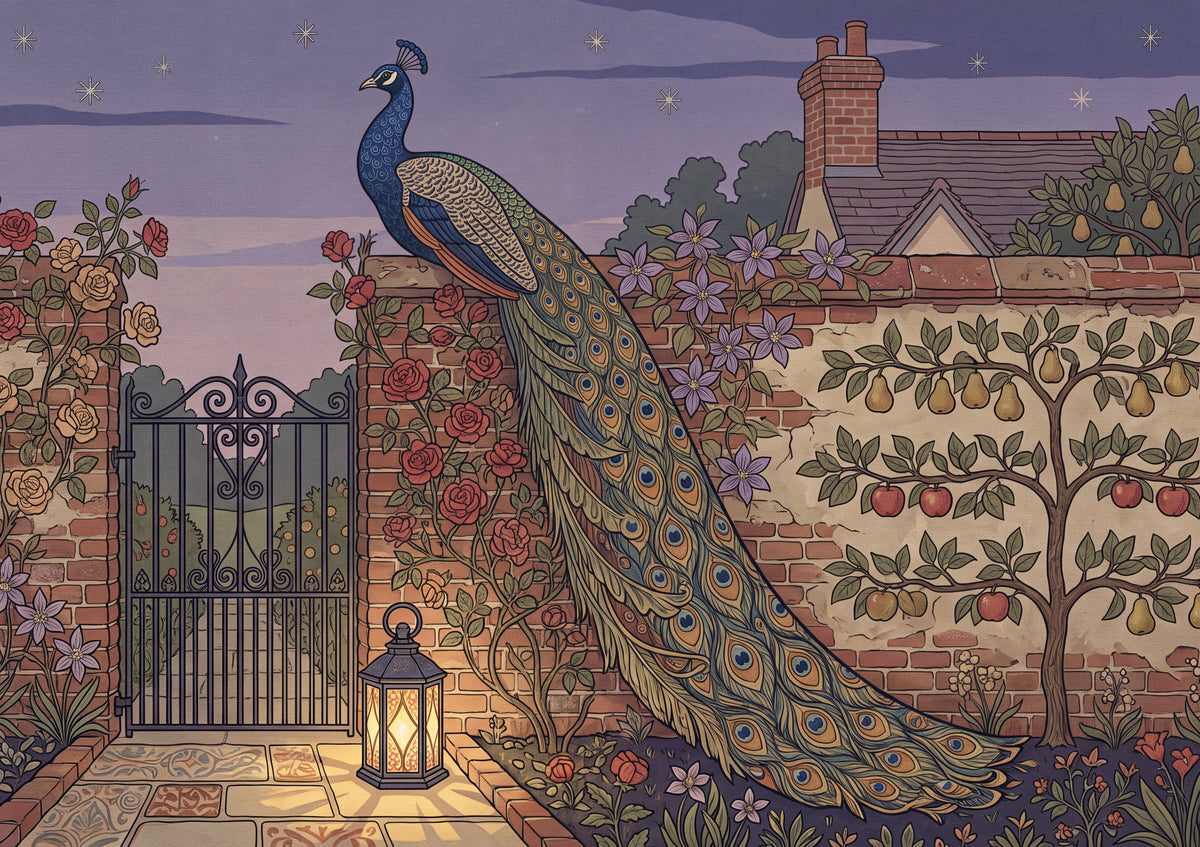 Peacock on the Garden Wall at Dusk jigsaw puzzle