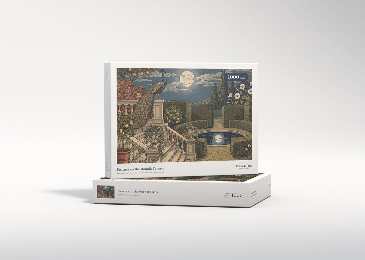Peacock on the Moonlit Terrace jigsaw puzzle - gift box