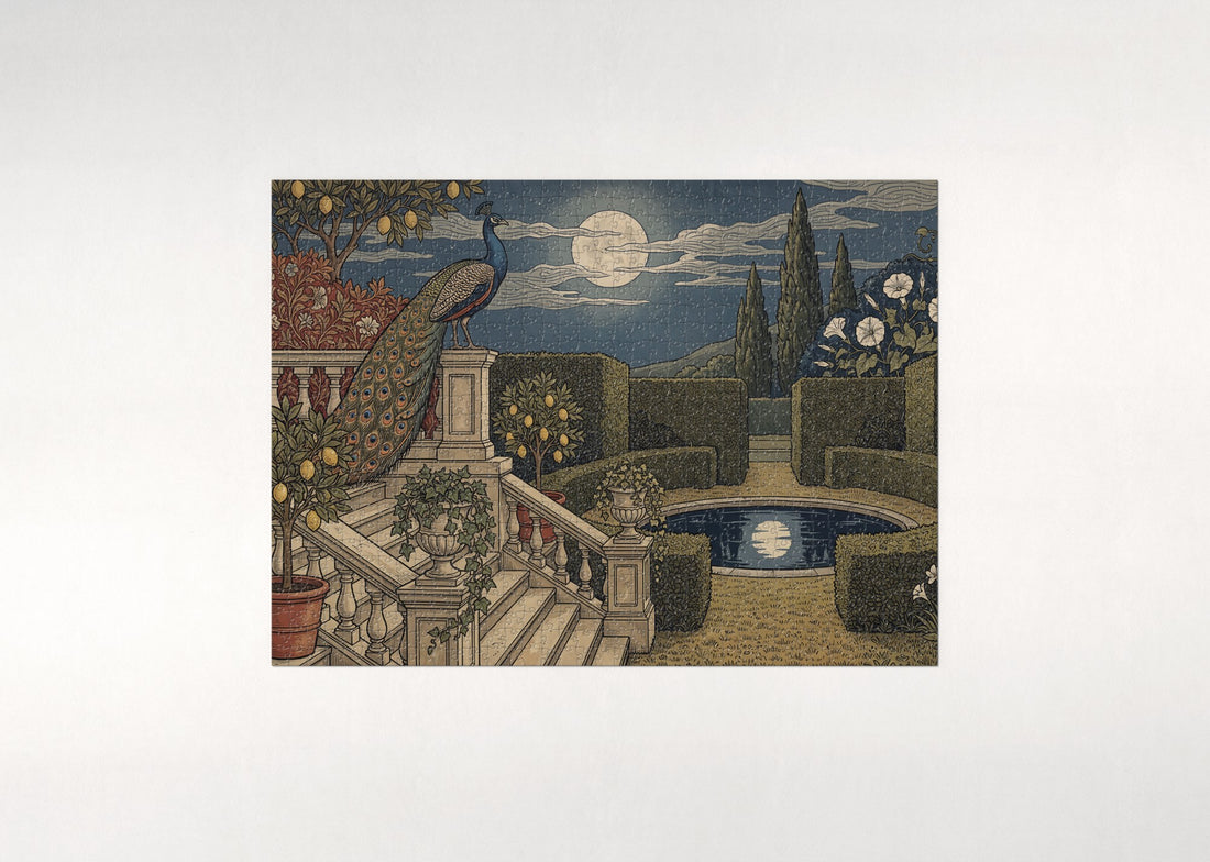Peacock on the Moonlit Terrace jigsaw puzzle - gift box