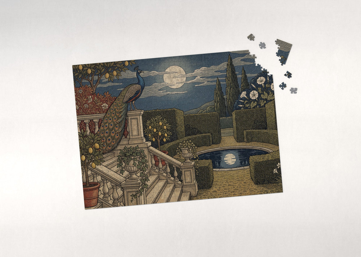 Peacock on the Moonlit Terrace jigsaw puzzle - puzzle with loose pieces