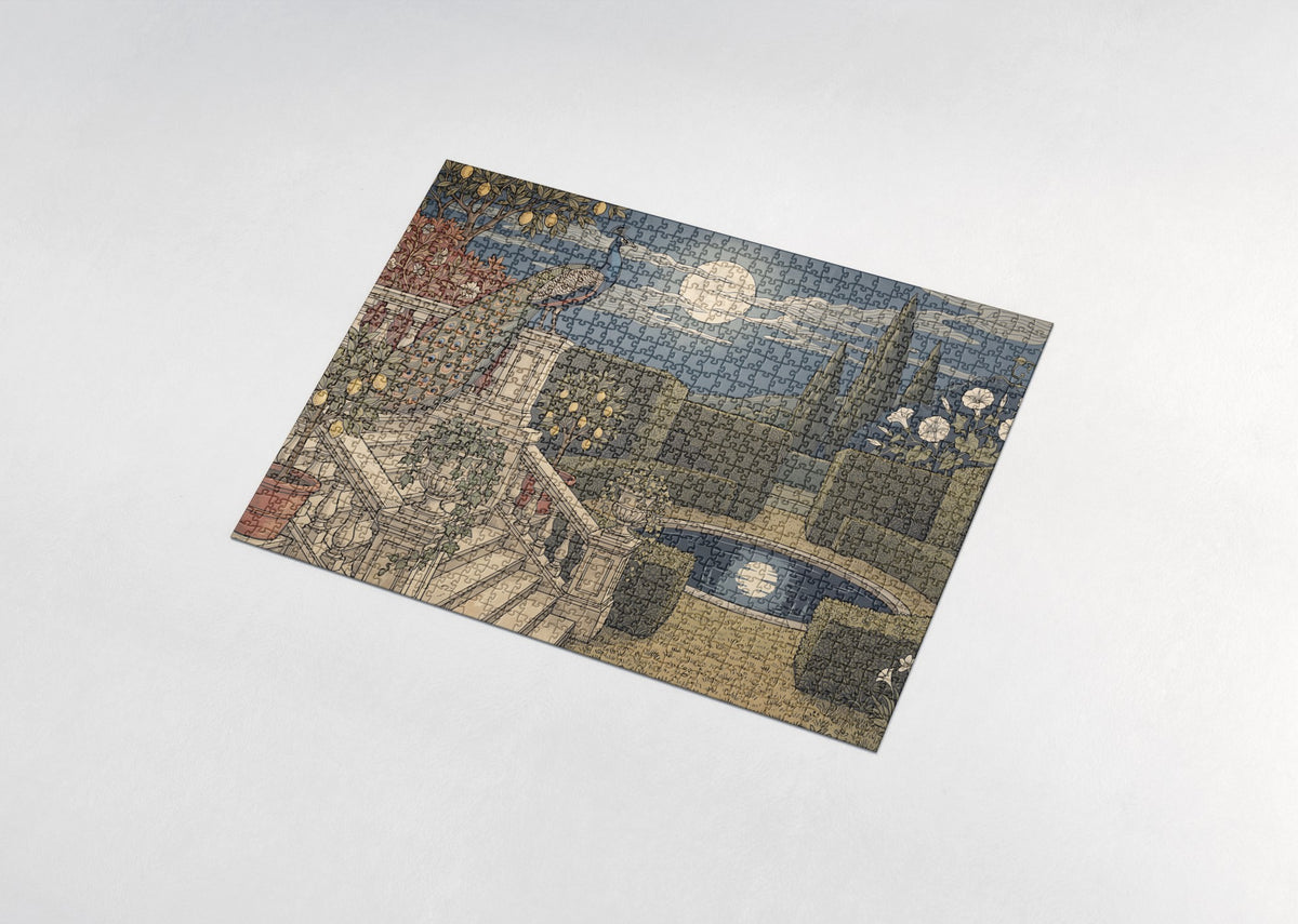 Peacock on the Moonlit Terrace jigsaw puzzle - assembled puzzle