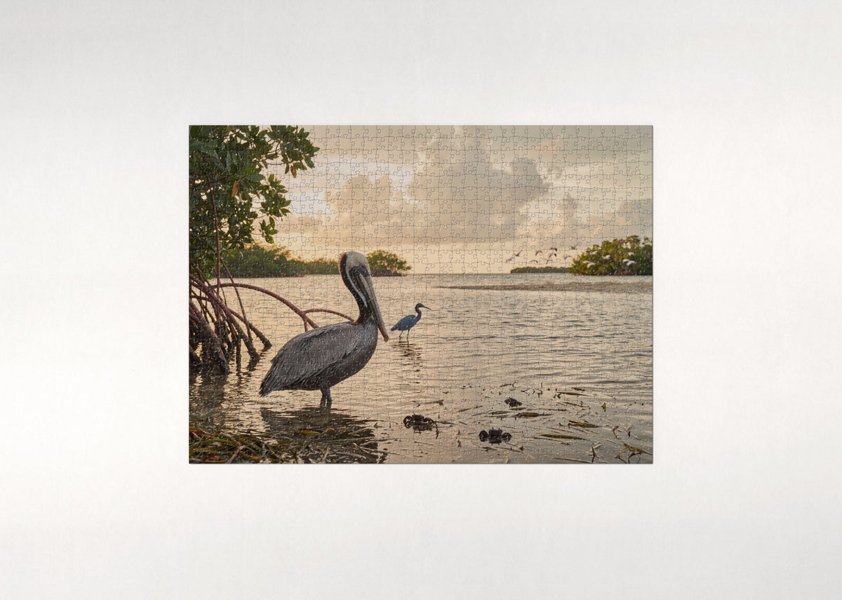 Pelican at the Mangrove Shallows jigsaw puzzle - flat puzzle