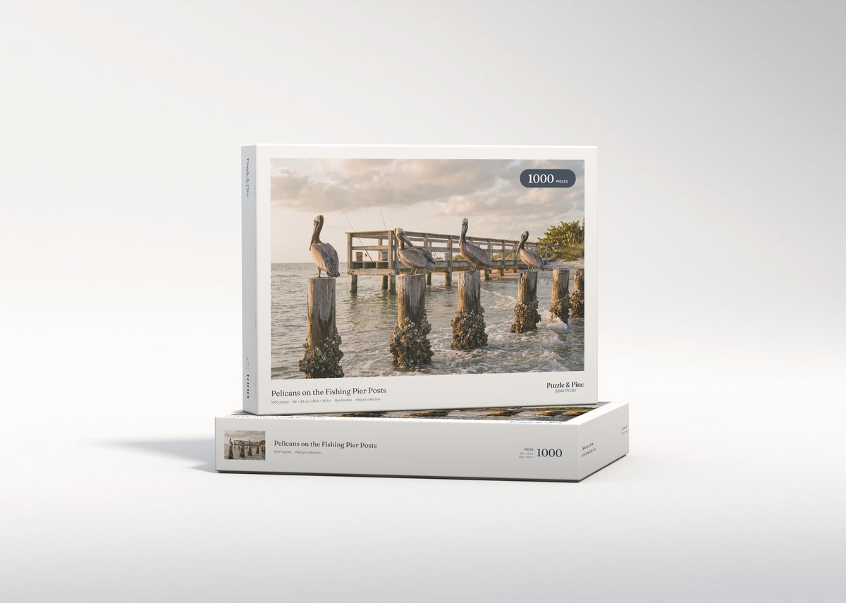 Pelicans on the Fishing Pier Posts jigsaw puzzle - gift box