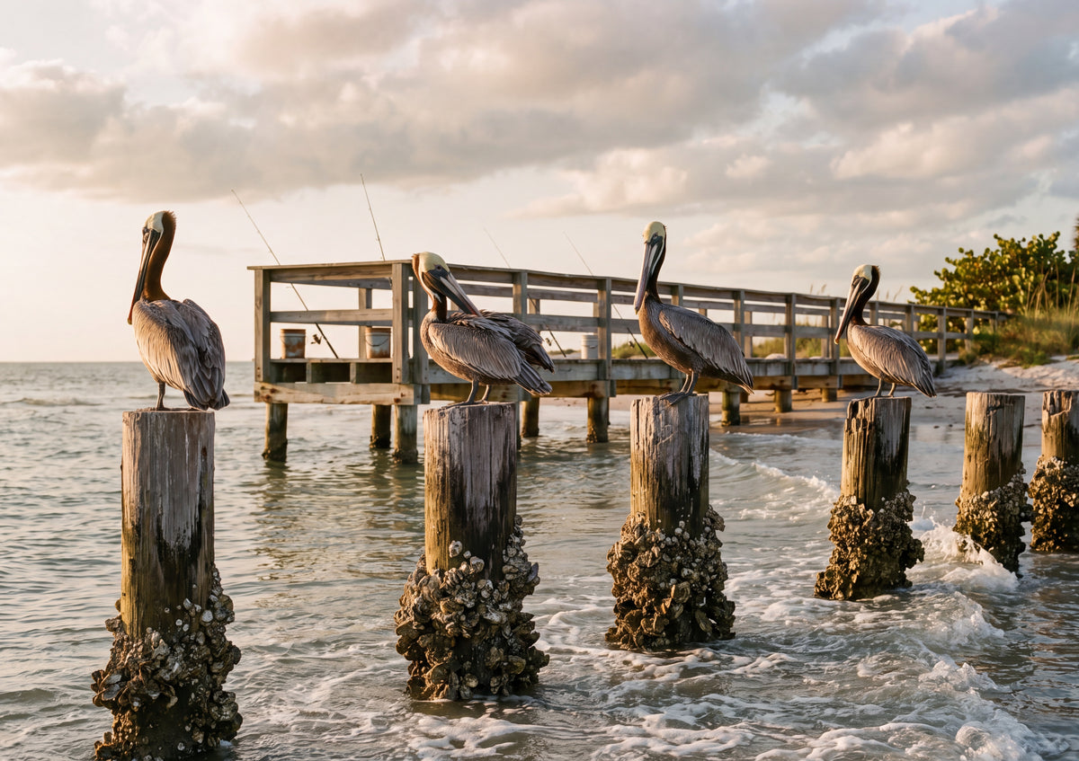 Pelicans on the Fishing Pier Posts jigsaw puzzle
