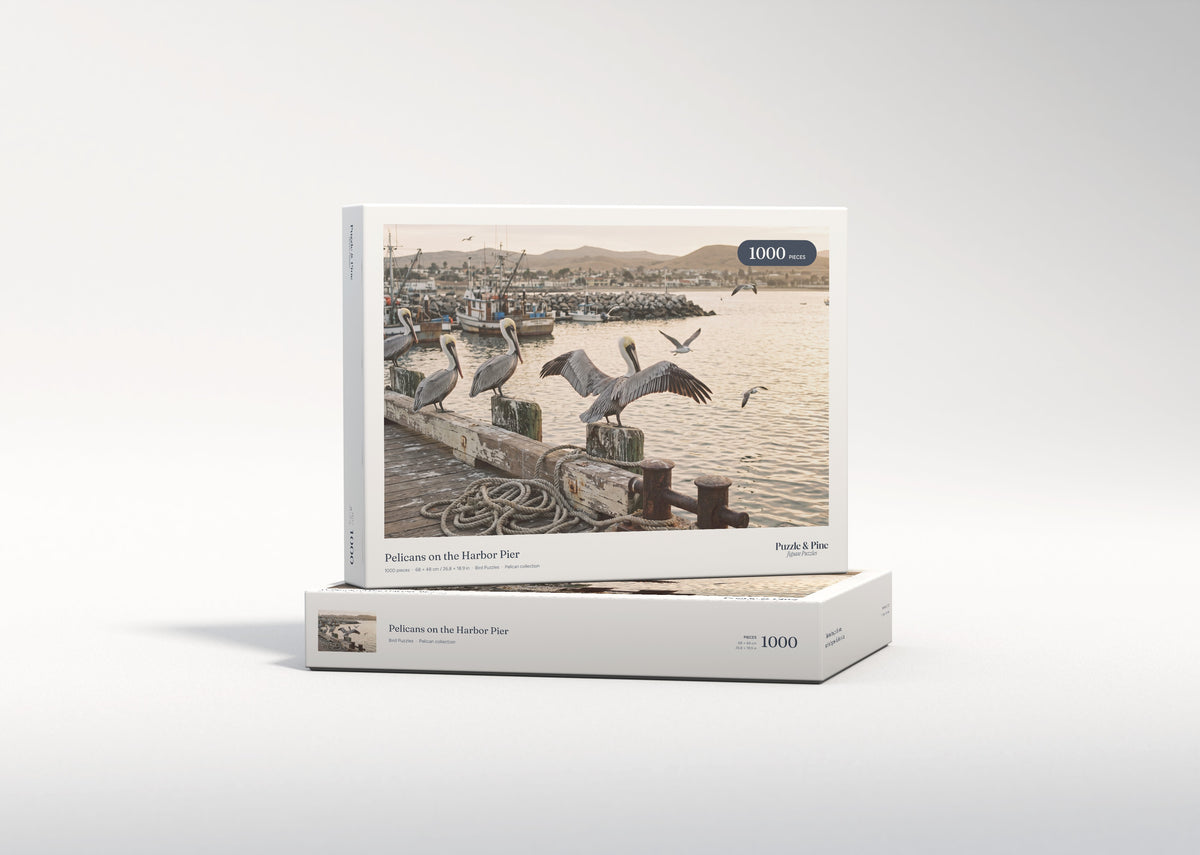 Pelicans on the Harbor Pier jigsaw puzzle - gift box