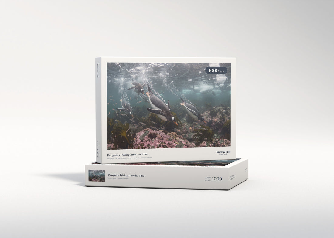 Penguins Diving Into the Blue jigsaw puzzle - gift box