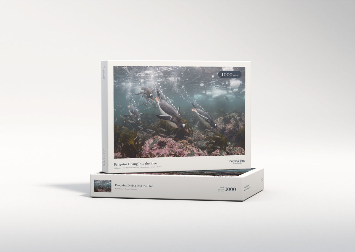 Penguins Diving Into the Blue jigsaw puzzle - gift box