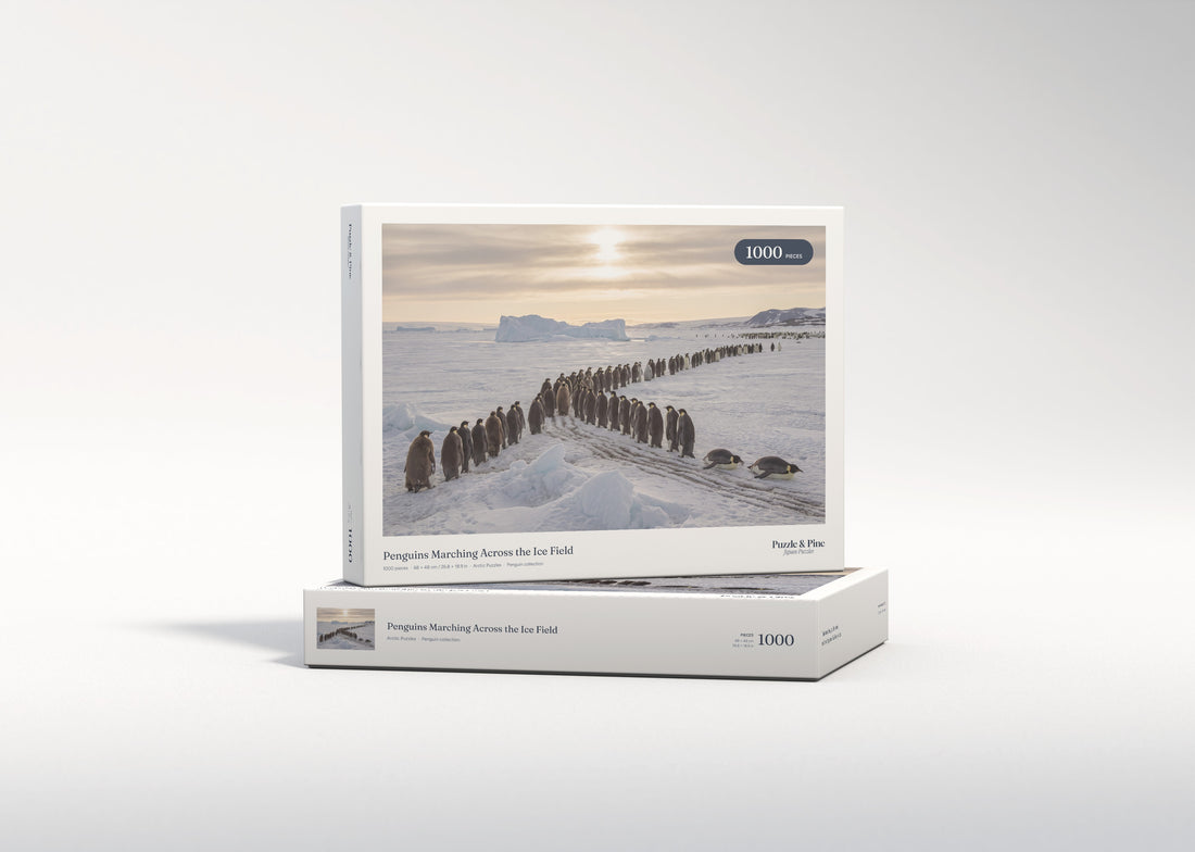 Penguins Marching Across the Ice Field jigsaw puzzle - gift box