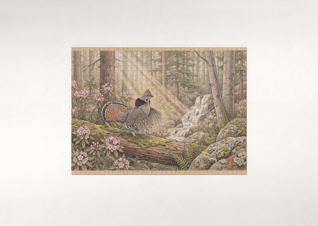 Pennsylvania State Bird and Flower: Ruffed Grouse and Mountain Laurel jigsaw puzzle - gift box