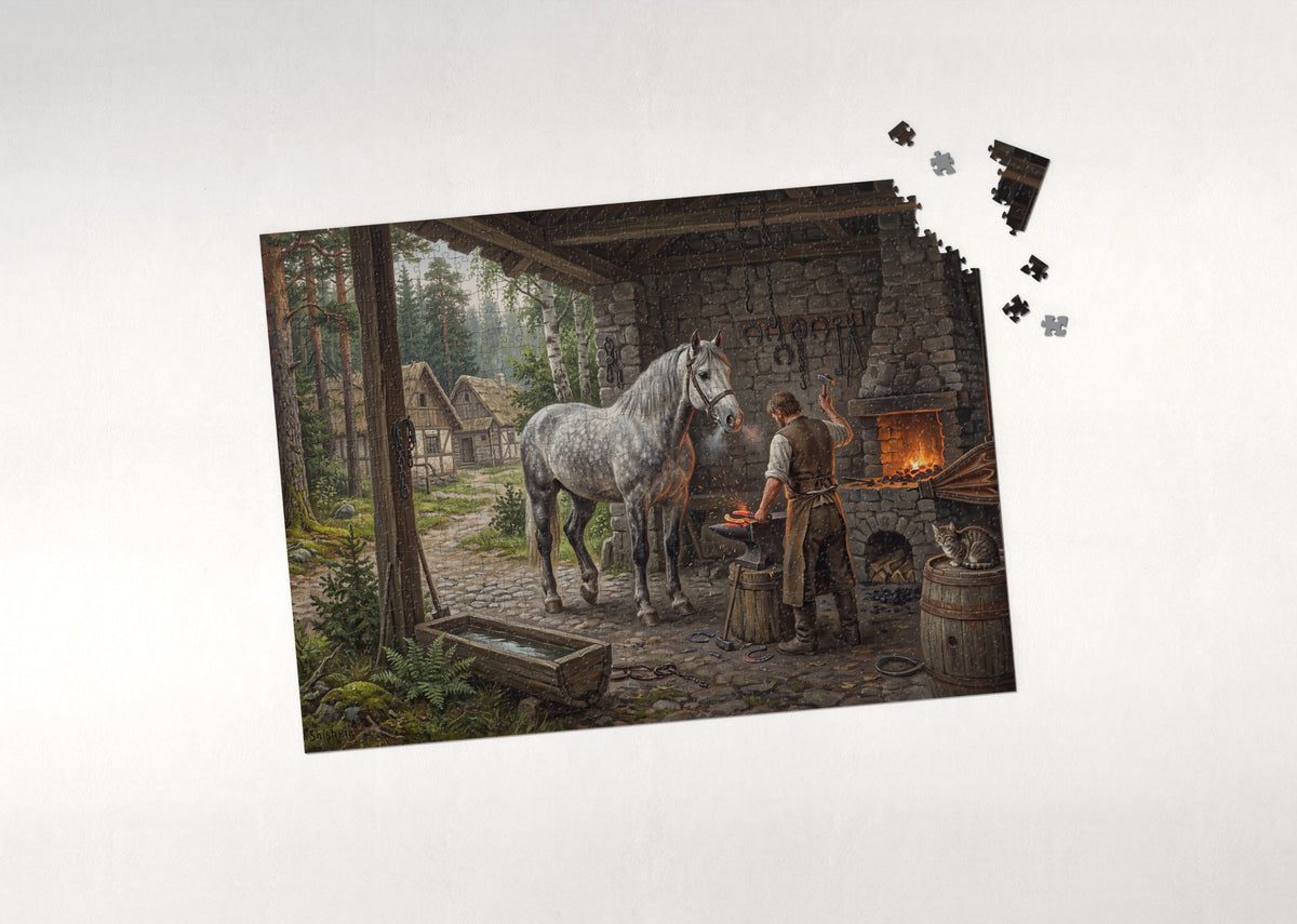 Percheron at the Village Forge jigsaw puzzle - puzzle with loose pieces