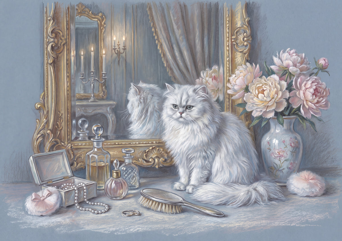 Persian Cat At the Vanity Mirror jigsaw puzzle