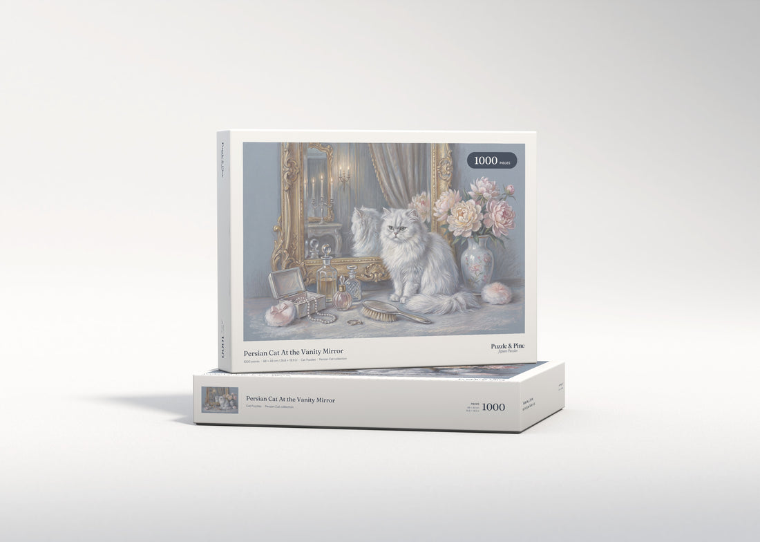 Persian Cat At the Vanity Mirror jigsaw puzzle - gift box