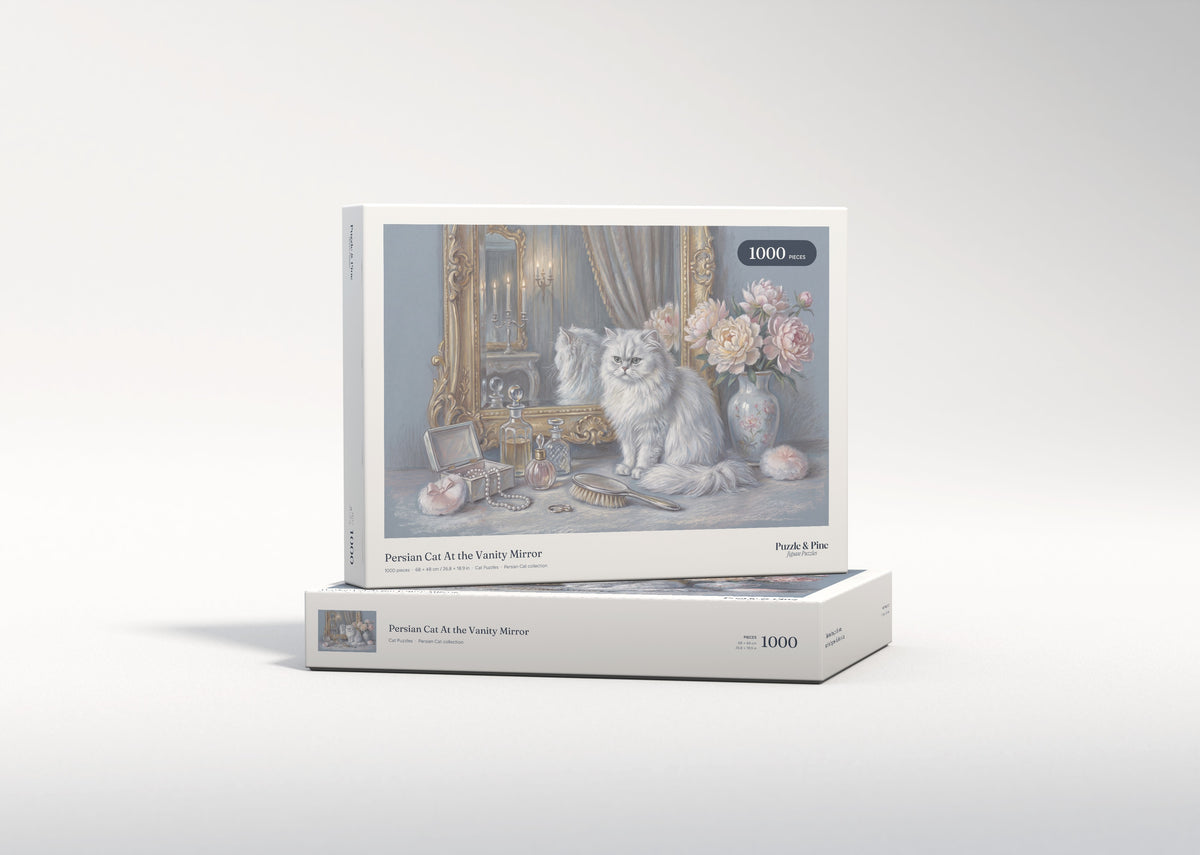Persian Cat At the Vanity Mirror jigsaw puzzle - gift box