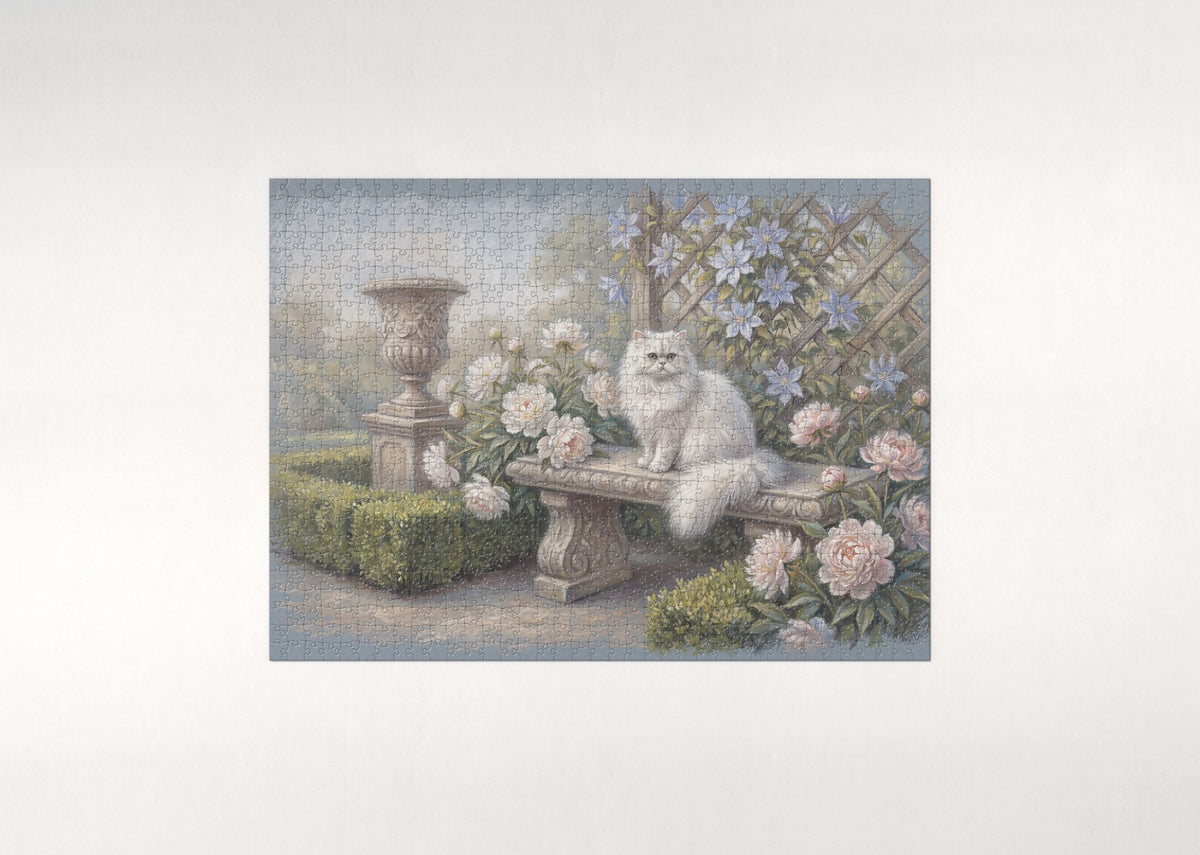 Persian Cat In the Peony Garden jigsaw puzzle - flat puzzle