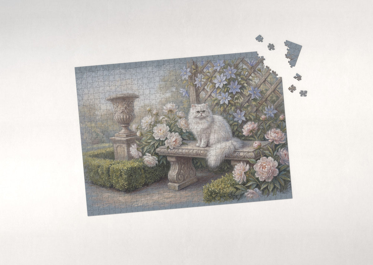 Persian Cat In the Peony Garden jigsaw puzzle - puzzle with loose pieces