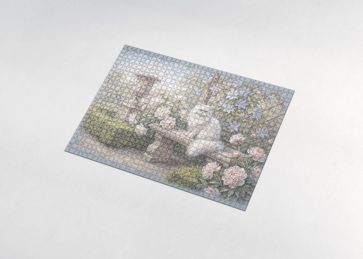 Persian Cat In the Peony Garden jigsaw puzzle - assembled puzzle