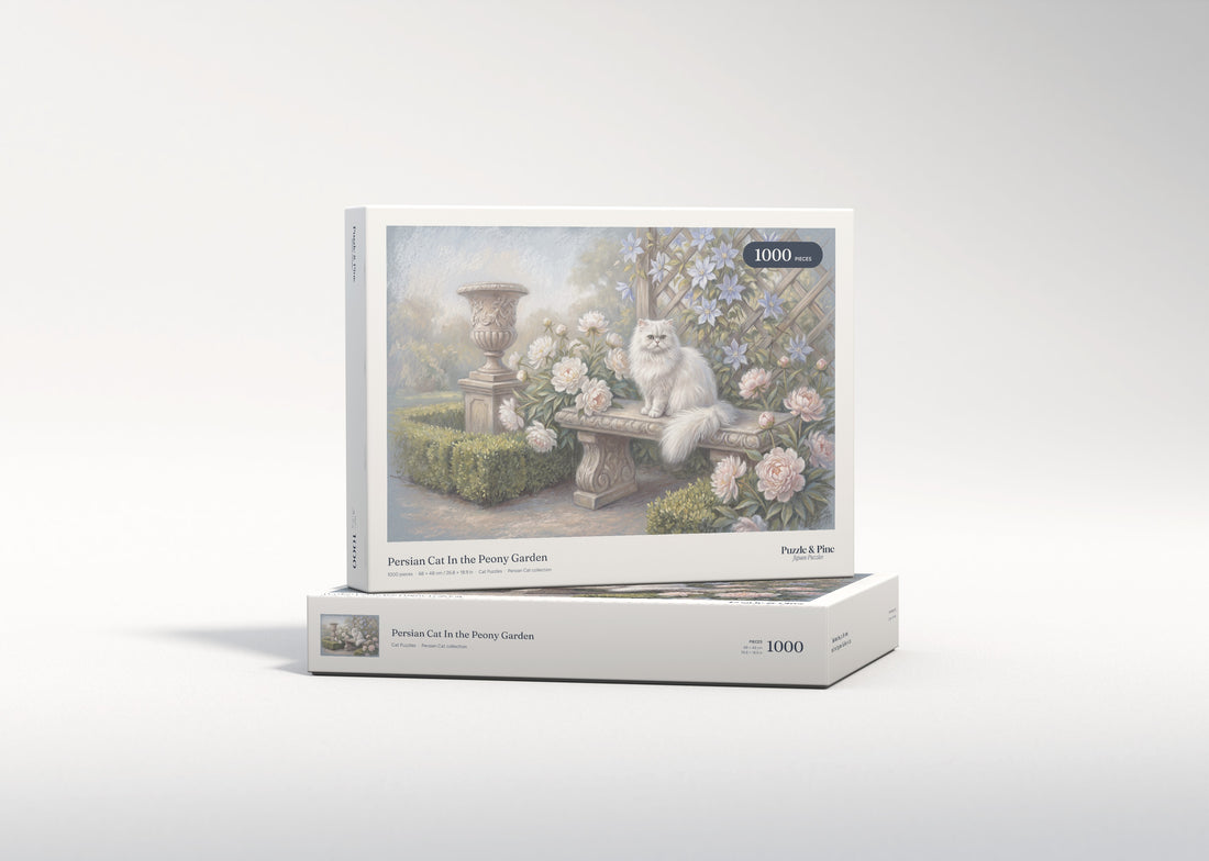 Persian Cat In the Peony Garden jigsaw puzzle - gift box