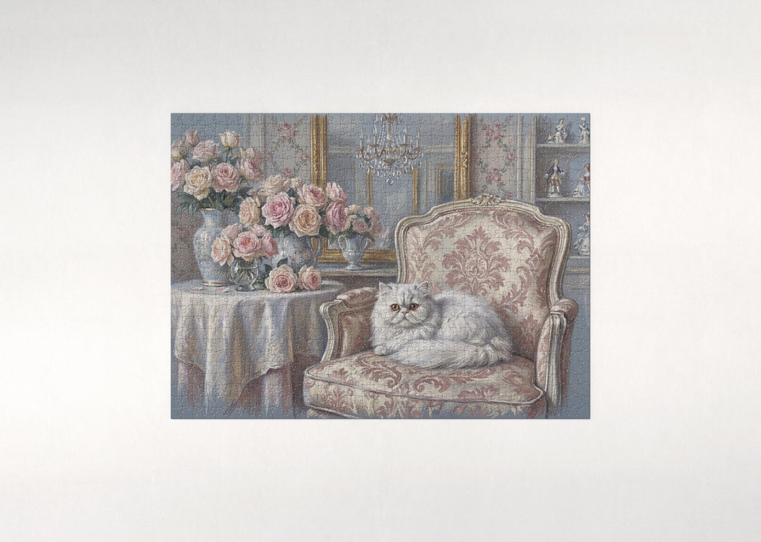 Persian Cat In the Rose Salon jigsaw puzzle - gift box
