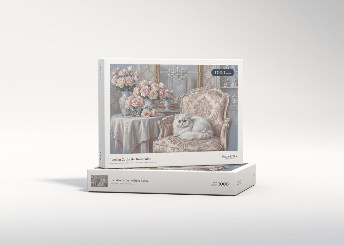 Persian Cat In the Rose Salon jigsaw puzzle - gift box