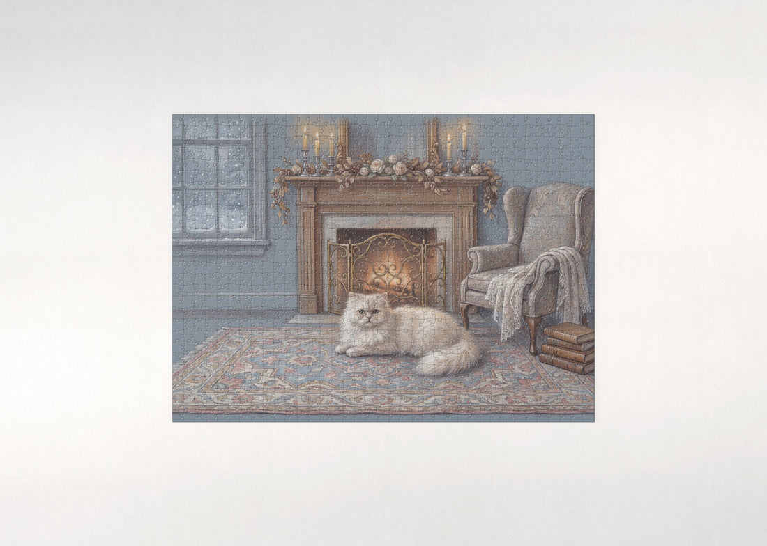 Persian Cat On the Persian Rug by the Fire jigsaw puzzle - gift box
