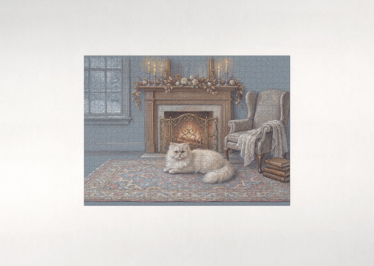 Persian Cat On the Persian Rug by the Fire jigsaw puzzle - flat puzzle