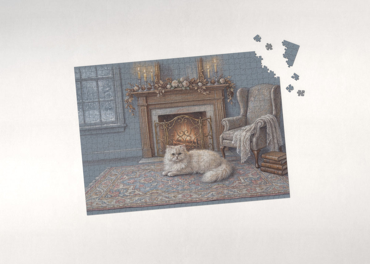 Persian Cat On the Persian Rug by the Fire jigsaw puzzle - puzzle with loose pieces