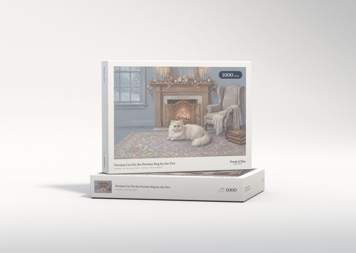 Persian Cat On the Persian Rug by the Fire jigsaw puzzle - gift box