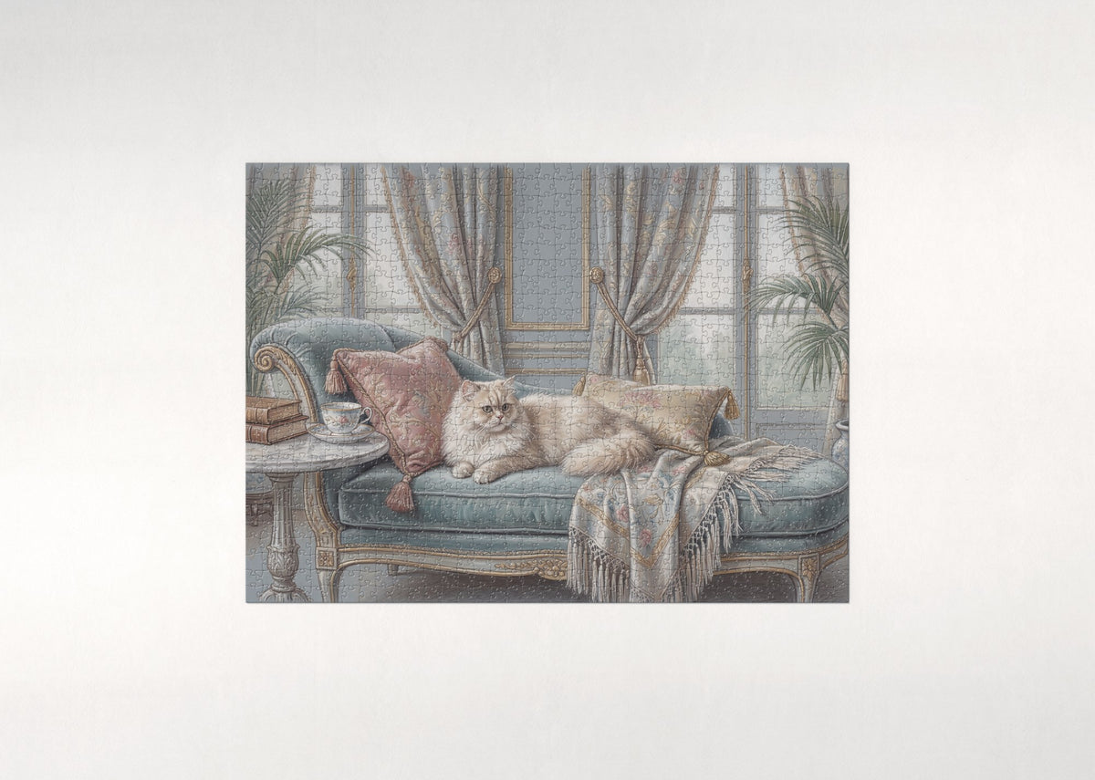 Persian Cat On the Velvet Chaise jigsaw puzzle - flat puzzle