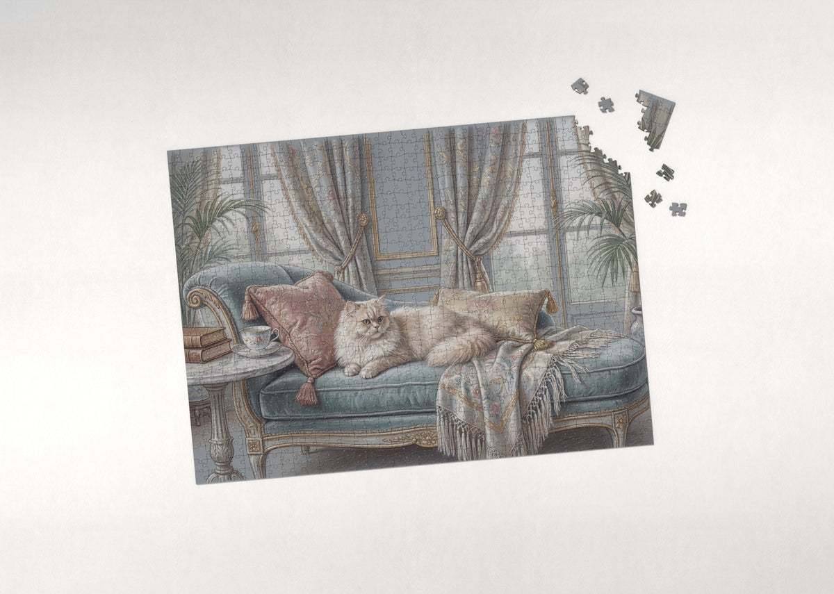 Persian Cat On the Velvet Chaise jigsaw puzzle - puzzle with loose pieces