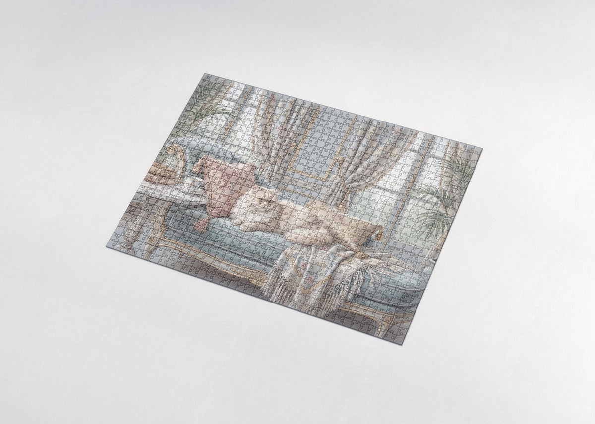 Persian Cat On the Velvet Chaise jigsaw puzzle - assembled puzzle