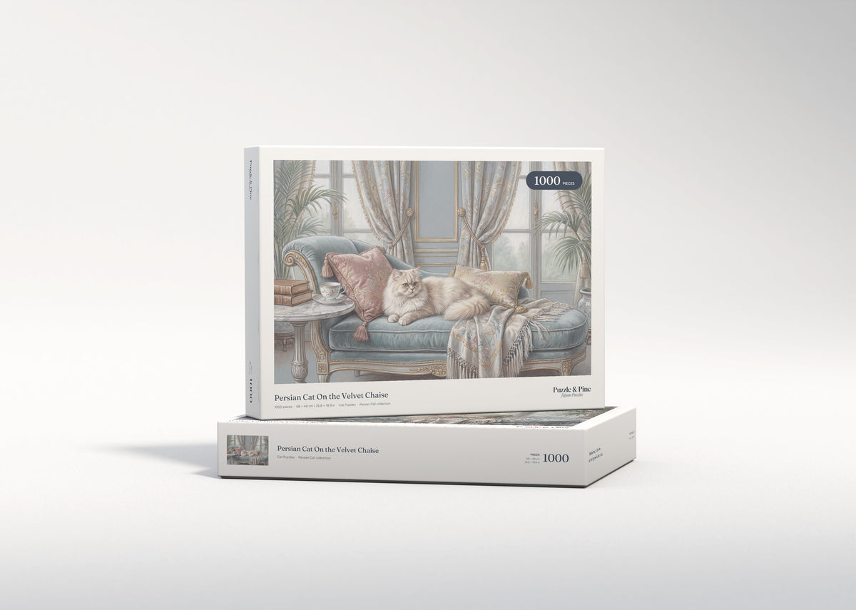 Persian Cat On the Velvet Chaise jigsaw puzzle - gift box