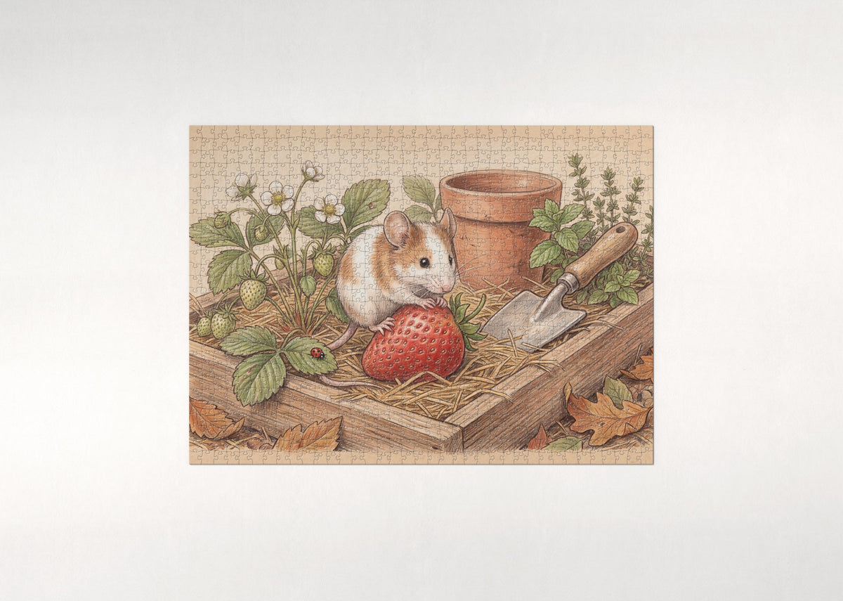 Pet Mouse on the Strawberry jigsaw puzzle - flat puzzle