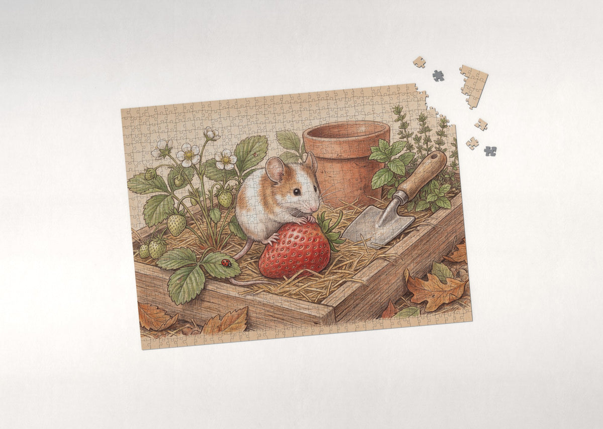Pet Mouse on the Strawberry jigsaw puzzle - puzzle with loose pieces