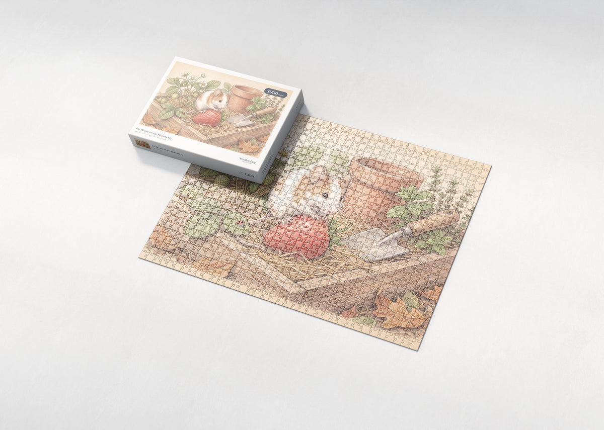 Pet Mouse on the Strawberry jigsaw puzzle - box and puzzle