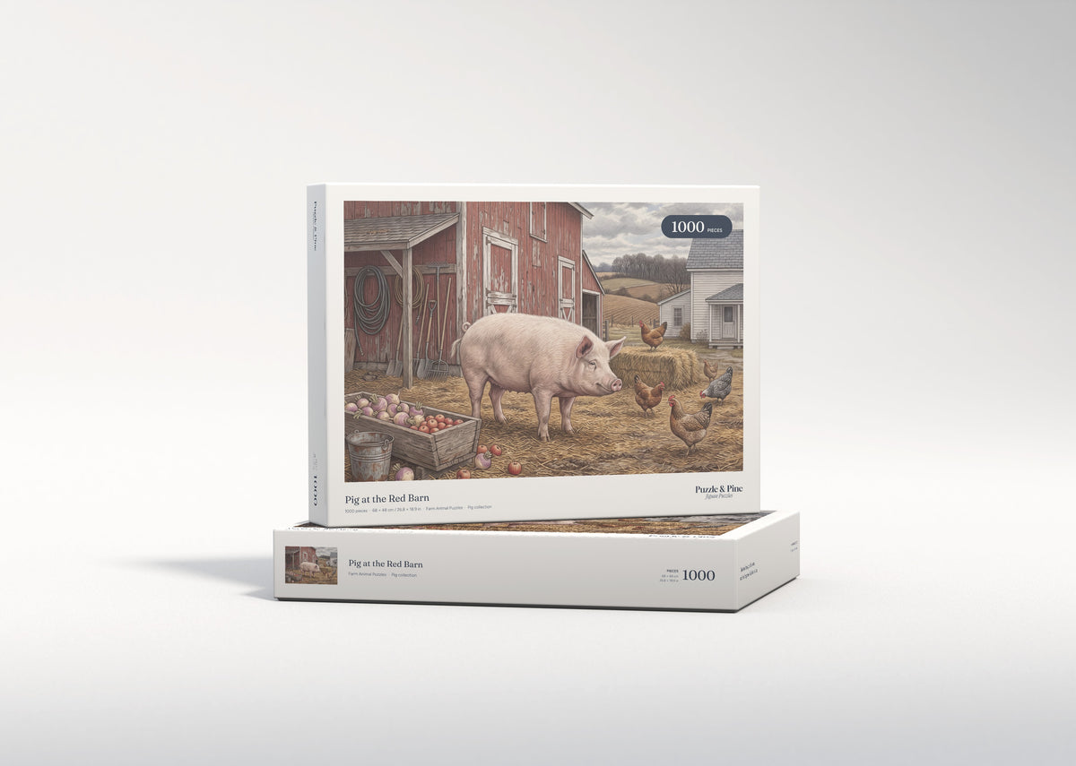 Pig at the Red Barn jigsaw puzzle - gift box