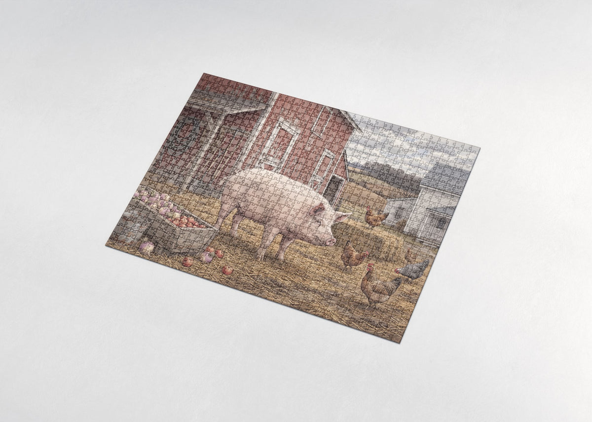 Pig at the Red Barn jigsaw puzzle - assembled puzzle