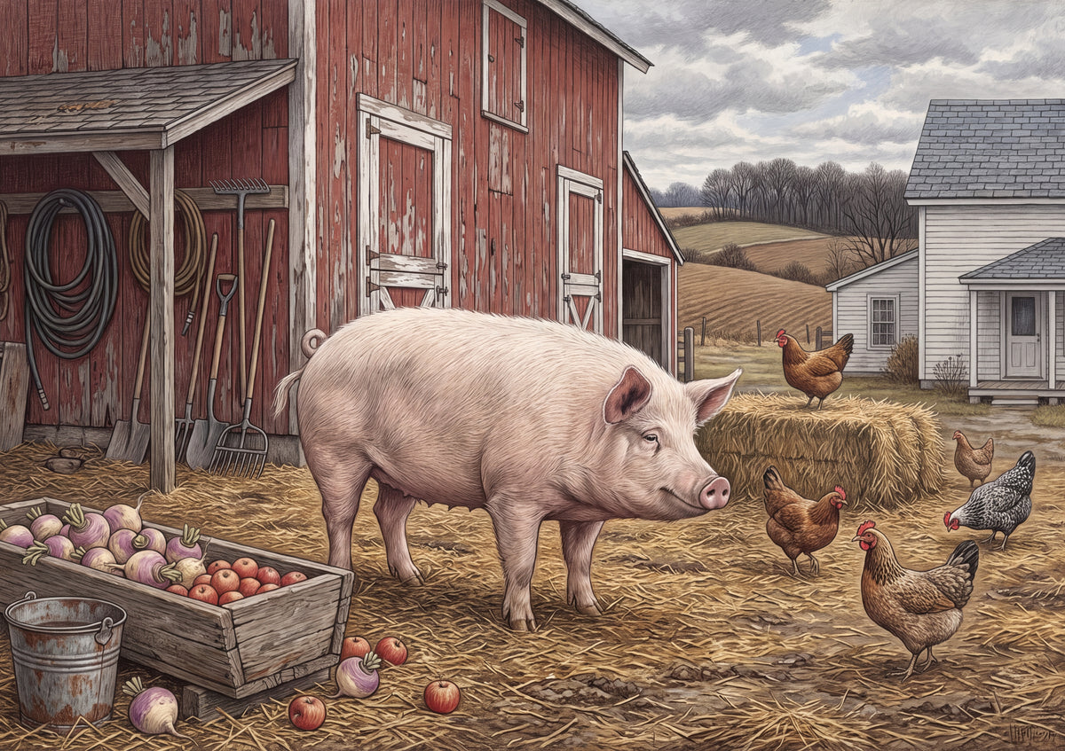 Pig at the Red Barn jigsaw puzzle