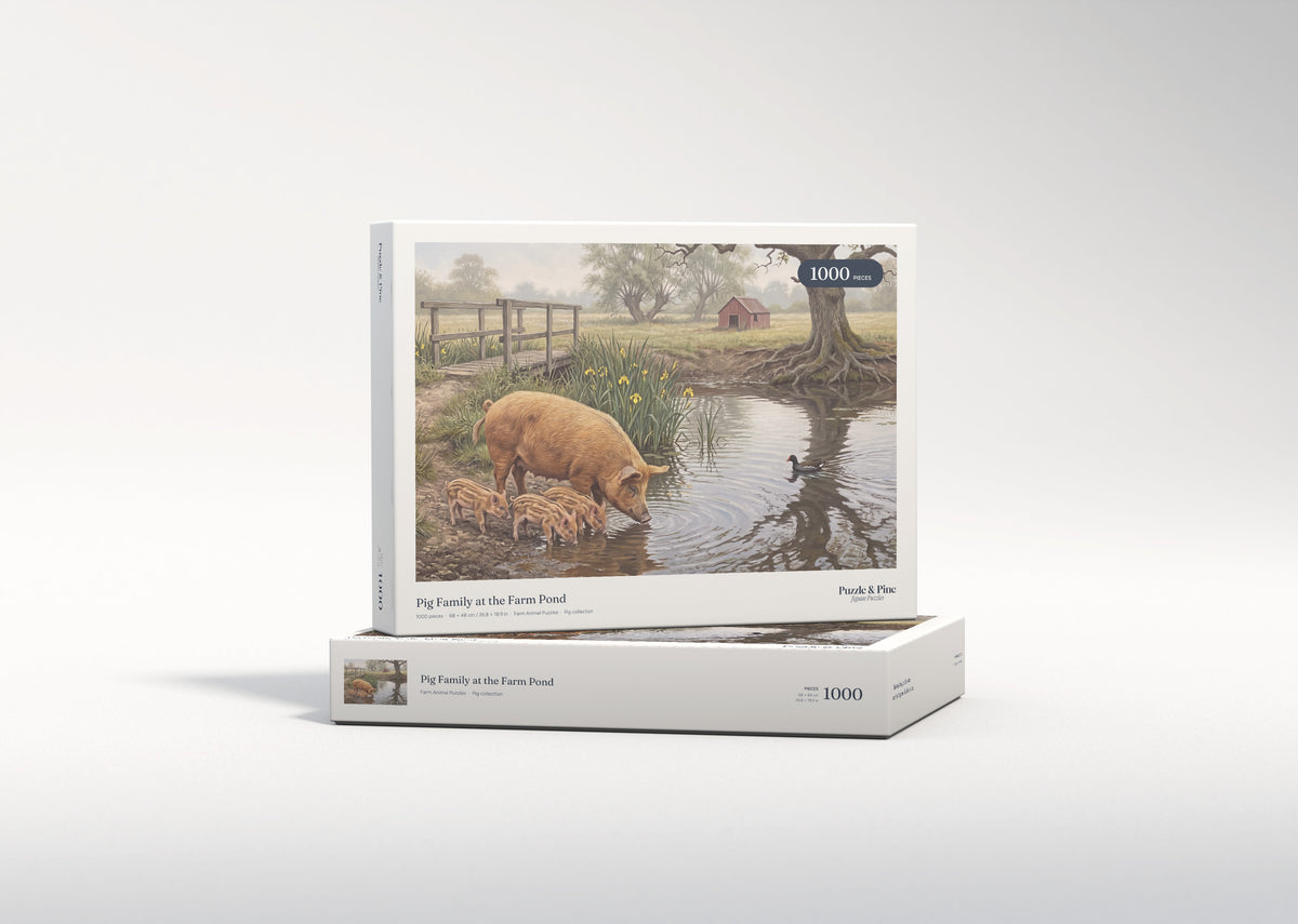 Pig Family at the Farm Pond jigsaw puzzle - gift box