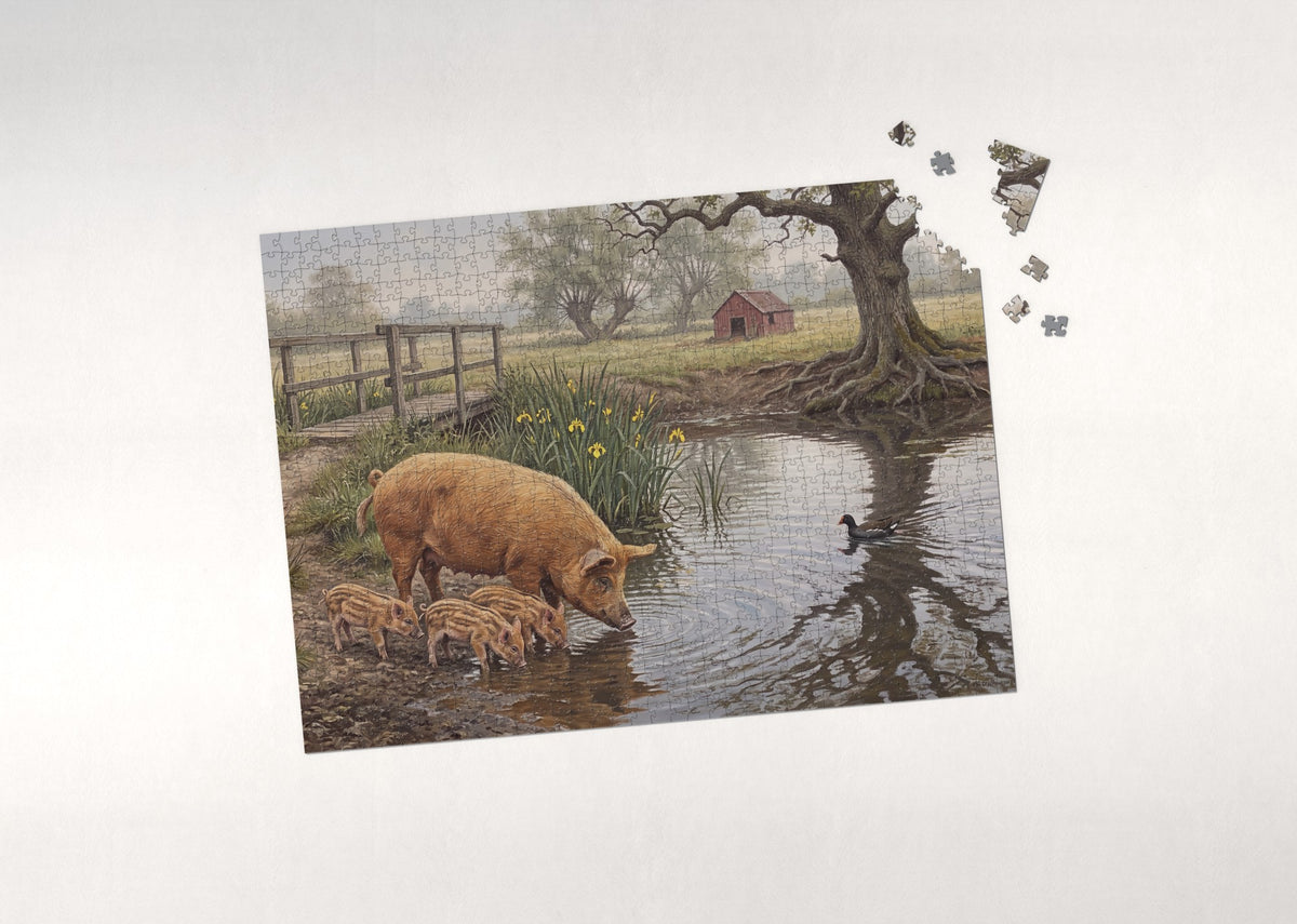 Pig Family at the Farm Pond jigsaw puzzle - puzzle with loose pieces
