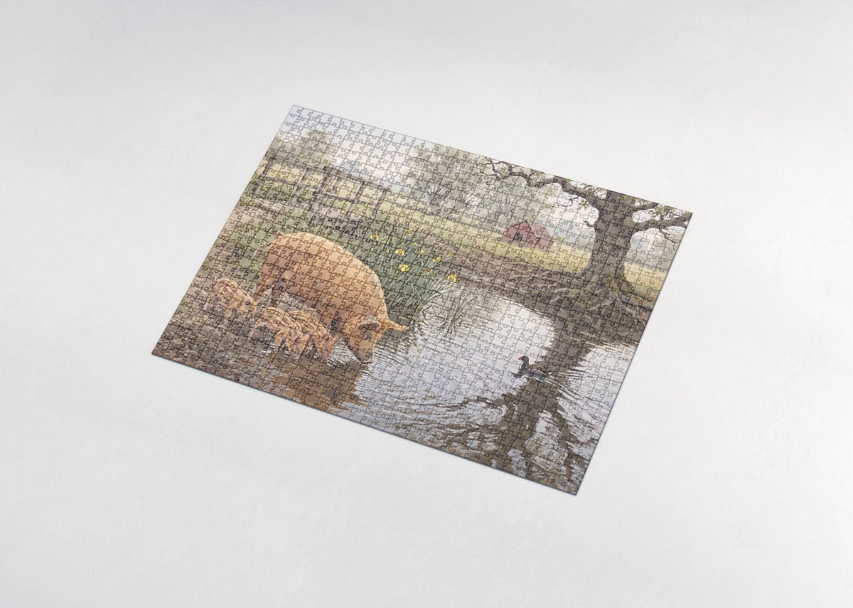 Pig Family at the Farm Pond jigsaw puzzle - assembled puzzle