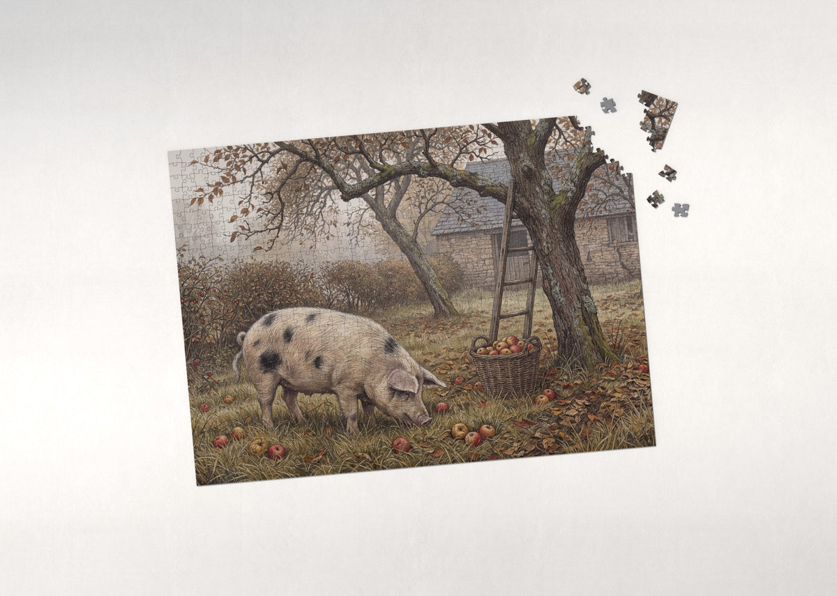 Pig in the Apple Orchard jigsaw puzzle - puzzle with loose pieces