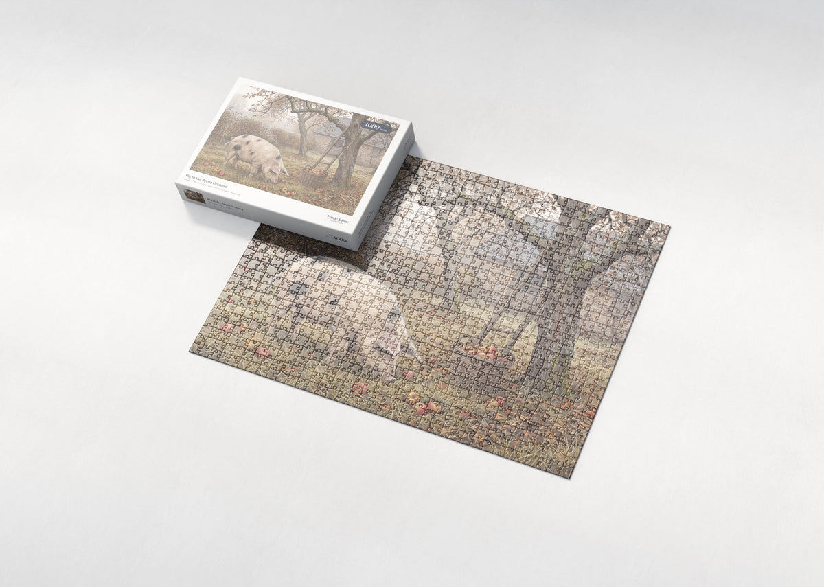 Pig in the Apple Orchard jigsaw puzzle - box and puzzle