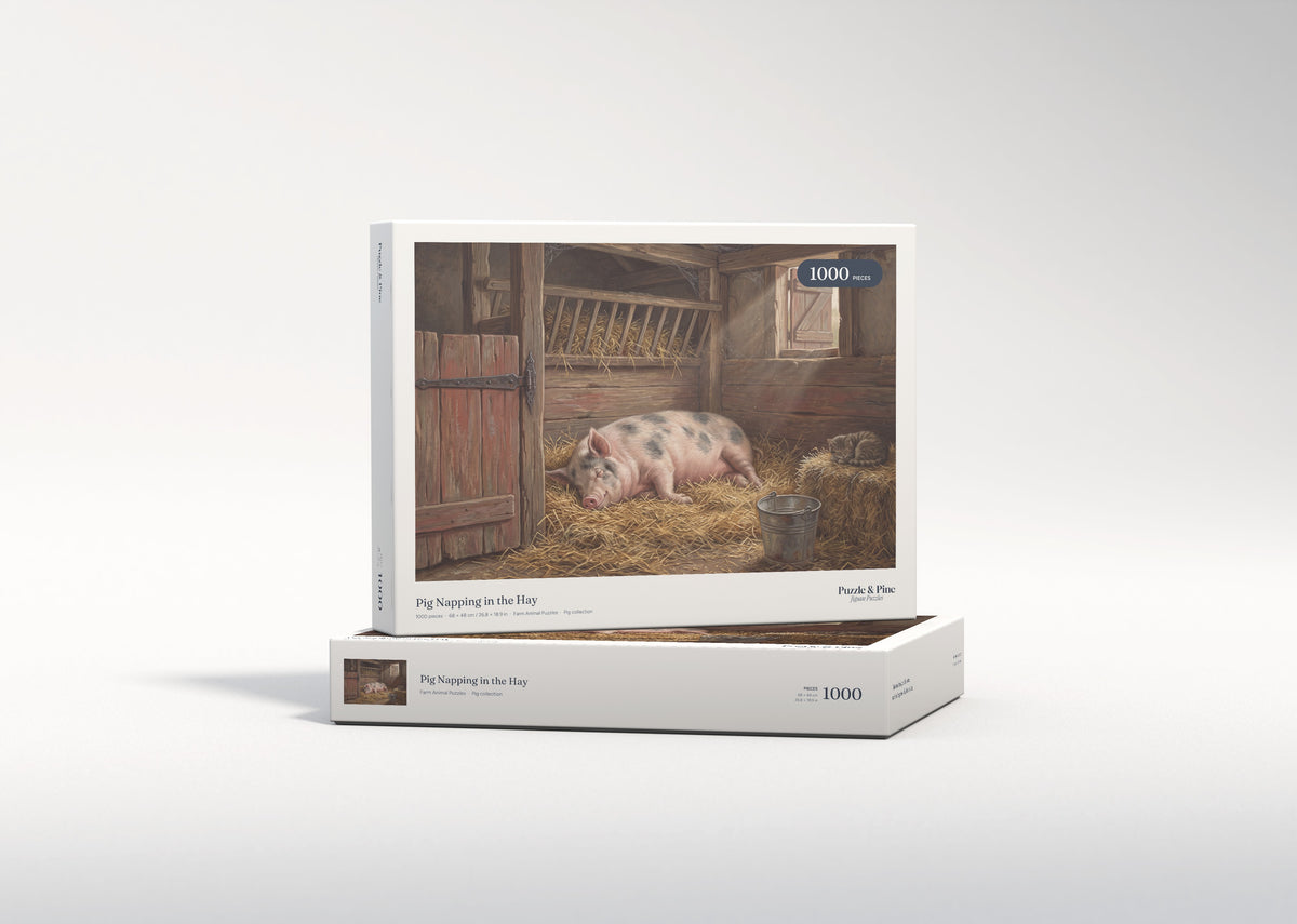 Pig Napping in the Hay jigsaw puzzle - gift box