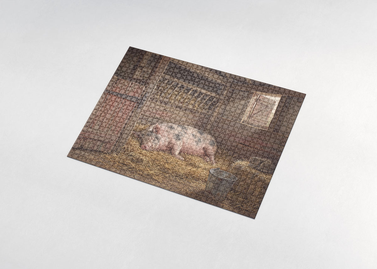 Pig Napping in the Hay jigsaw puzzle - assembled puzzle