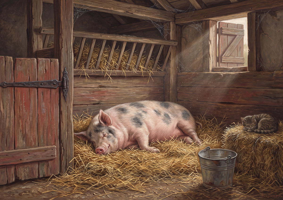Pig Napping in the Hay jigsaw puzzle